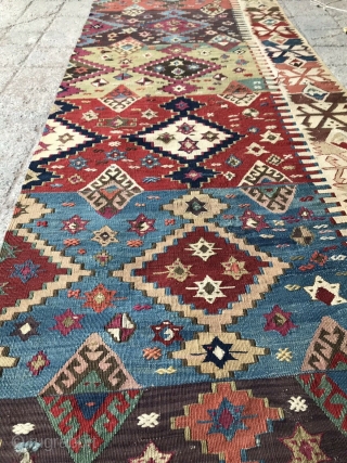 19th century anatolian kelim frag in excellent condition. 420 x 87 cm.                     