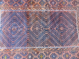 Nice large Baluch in great shape. Rare field design c. 1900. 8'10" x 5'7". 270 x 170 cm.               