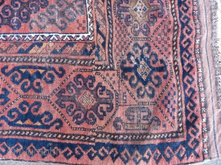 Nice large Baluch in great shape. Rare field design c. 1900. 8'10" x 5'7". 270 x 170 cm.               