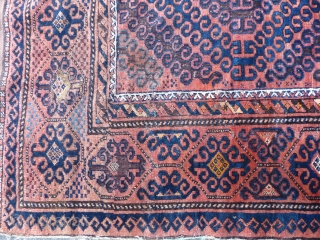 Nice large Baluch in great shape. Rare field design c. 1900. 8'10" x 5'7". 270 x 170 cm.               