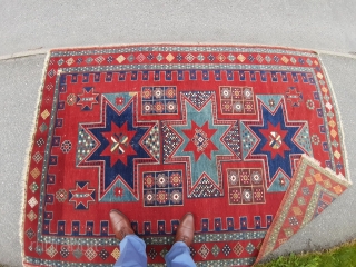 Beautiful early 20th century Kazak. Has two old repairs. 235 x 170 cm/ 7'10" x 5'8".                 