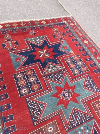 Beautiful early 20th century Kazak. Has two old repairs. 235 x 170 cm/ 7'10" x 5'8".                 