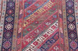 19th century caucasian Karabagh with beautiful colours. 247 x 121 cm / 8'3" x 4'.                  