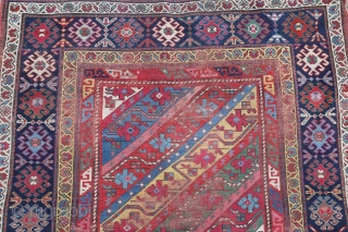 19th century caucasian Karabagh with beautiful colours. 247 x 121 cm / 8'3" x 4'.                  