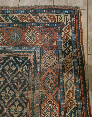 Antique caucasian kazak, date. 1816, 260x120cm, wool on wool                        