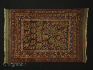 Afshar ca:1900
size is 162x106

According to text on the carpet it was a wedding gift to a couple and to wish them a good marriage

Text center right: called (asked) prayer 
Text down right:  ...