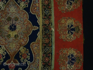 probably Resht textiles. 
ca: 19th. size: 112x80 cm
silk handwork on textiles.
the textile has the traditional design of central medallion with flowers motifs in beautiful colouring
if you have any questions or need more  ...