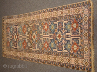 Caucasian Kuba Karagashli Rug, late 19th Century, great colours and well executed design, with a exceptional green border, original condition. 
size: 273x120
age: 1890/1900          