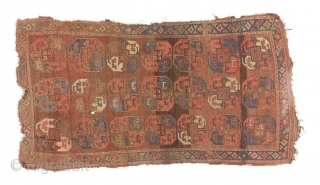 A Karakalpak/Qaraqalpaq rug, Central Asia, late 19th century, 310 x 165 cm, high pile, few wear areas, two holes, damages to sides, remains of the original kilim to one side.   