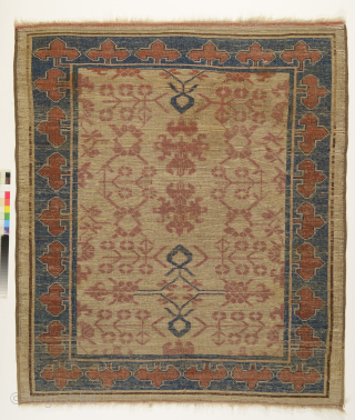 Kyrgyz Wedding Carpet (kyz toi giliam), Aksu/Kashgar area, Chinese Turkestan, 124 x 105 cm, c.1870, weft and warps are wool, natural colours. Unique piece.         