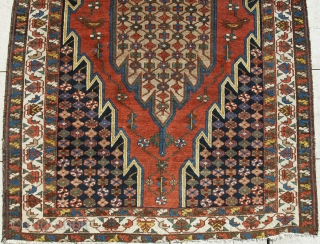 Mazlaghan, West Iran, early 20th. Century, 191 cm x 137 cm, 6'4" x 4'7", heraldic Birds, natuarl dyes, minute spots of old repileing (visible in image 3), ends fraying, minimal wear only,  ...