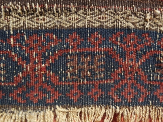 An early Timuri, Baluch prayer rug. Ca. 19th century. A finely woven blue ground prayer of exceedingly rare type.  The wool quality along with very well saturated dyes and elaborately detailed  ...