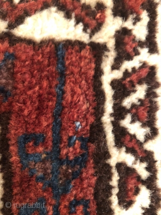 An early Baluch rug, 3'7" X 5' remnants of Killim on both ends. Old overcast on the sides. Extremely glossy and deeply saturated with great dyes pashmina wool pile. Finely knotted as  ...