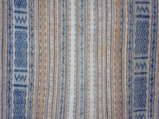 Cover, selimut, Insana/West Timor/Indonesia, ca. 1990
Large three panel blanket or cover made from handspun village cotton, natural dyes in soft blue and brownish tones,  lengthwise stripes of various widths, wider patterned  ...