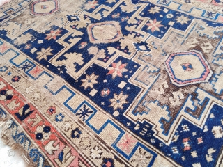 Antique Caucasian Rug, Kuba Shirvan Lesghi Star, condition as seen at pictures, a lot of wear, but it still has its charm! ~Size 3'4"x4'10" (100x150cm).        