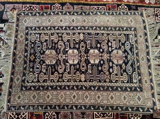 Antique Kuba Perepedil rug. Size 105x165cm. Holes pictured, other than in very good condition. Some synthetic color.                