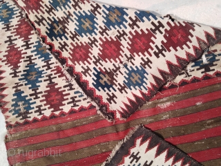 Antique 1880 Caucasian Shirvan Saddle bag panel mafrash kilim rug 3'4"x6'3" 100x190cm
Condition as seen at pictures, a lot of wear.
Wonderful colors!            