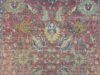 Central Persia 205x130 cm (6ft7in x 4ft2in) 17th-18th

Condition: Fair, even low pile, losses to upper end.

Cotton warp, cotton weft, wool pile            