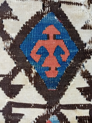 A great Anatolian kilim fragment with great colors and age. About 90 x 40cm.                   