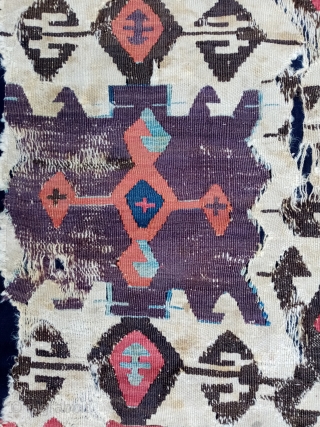 A great Anatolian kilim fragment with great colors and age. About 90 x 40cm.                   