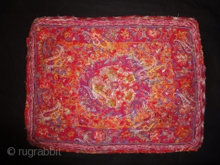 A 1930s Uzbek embroidery (mirror bag?).Cm 48 x36. Fucsine red. Good condition.                     