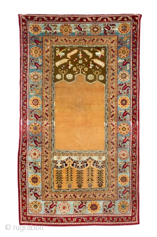 A fine Ladik pattern rug, probably made in Eastern Europe. Beautiful colour combination. Wool on wool. Cm 115 x 217.             