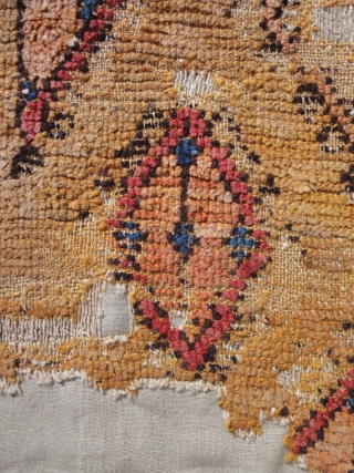 A beautiful yellow Konya fragment ( or Cappadocia / Kappadokya ) with a rare pattern. Cm 172 x 127. Professionally conserved with a natural hemp textile. Ready for display. 18th century or  ...