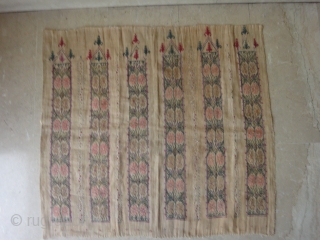 A Cretan embroidery. "Mirhapli". Silk on linen. Cm 80 x 70. Good condition.                    