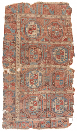 Lot 144, Early East Anatolian Divan Rug, 5 ft. 10 in. x 3 ft. 4 in., Turkey, first half 19th century, Condition: used, incomplete all around, some holes and losses, heavy signs  ...