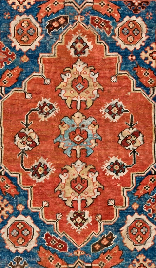 Lot 41, Transylvanian Rug with Cartouche Border, 5 ft. 7 in. x 4 ft. 2 in., 
Turkey, late 17th century, Condition: good according to age, pile partly low, some old repairs, dark  ...