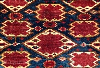 Lot 74, Ersari Torba, 2 ft. 8 in. x 1 ft. 5 in., Turkmenistan, mid 19th century, 
Condition: good, two old repairs, side edges incomplete, signs of use at bottom end, Warp:  ...