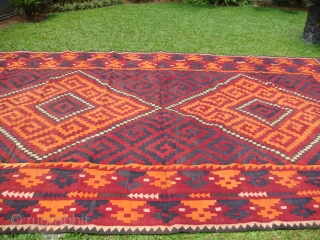 Hazara Kilim from Sar-i-Pul, Afghanistan. Mid-1960's. Wool on Wool. 
Approx. size: Length: 15ft (457.2cm). Width: 9ft 5 in. (287cm).
Hazara Kilims are often wrongly categorized as Almar or Maimana Kilims
(perhaps due to design  ...