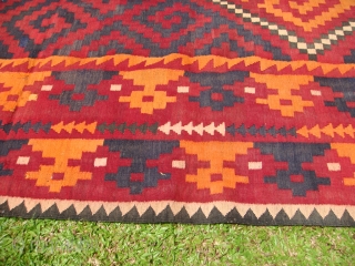 Hazara Kilim from Sar-i-Pul, Afghanistan. Mid-1960's. Wool on Wool. 
Approx. size: Length: 15ft (457.2cm). Width: 9ft 5 in. (287cm).
Hazara Kilims are often wrongly categorized as Almar or Maimana Kilims
(perhaps due to design  ...