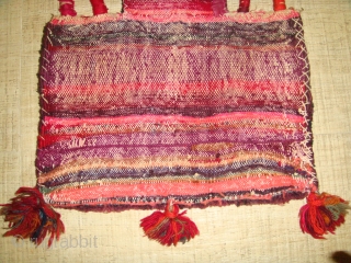Early 20th Century, Lori-Bakhtiari Wool Salt Bag (Namakhdan). 
Peony-Flower Petals Design. Approx.Length:46.5cm (inclusive of "Neck" section ; Approx.Width:42cm.               