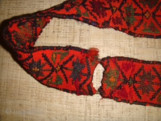 Early 20th Century, Orange/Multicolour Wool, Shahsavan Decorative Neckband for Animals.
(Likely for Camel; worn on Festive occasions). Slight fraying at the selvedges but overall in very good condition 
Neckband Circumference: Approx.64cm ; Neckband  ...