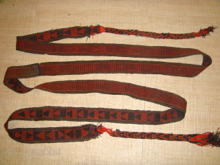 Early 20th Century, Wool Turkmen Malband. Colour: Orange and Black (similar to Baluch types).
Strap Length (without Rope Straps): Approx. 481cm ; Strap Width: Approx. 07cm.
Rope Fasteners Length: 60cm and 61cm for Both  ...