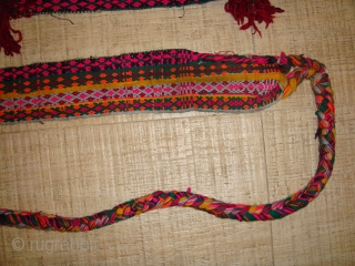 Early 20th Century, Rare Multi-coloured, Shahsavan Malband (Wool). Full piece and in Excellent condition. Strap Length (without the Tasseled Rope fasteners): Approx. 227cm; Strap Width: Approx. 07cm. Tasseled Rope Fasteners' Lengths at  ...