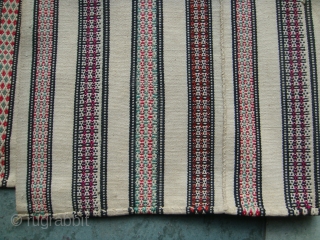 Rare, 8-panel White-based, multi-colour striped, 19th Century Shahsavan All-Silk Jajim. Natural dyes. Mint Condition. Approx. Size: 218cm(length) x 158cm(width).              