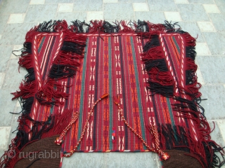 Circa 1900, Yamoud Turkmen Ceremonial Horse Cover. Wool with original Brown felt backing. 
Size: Approx.137cm (width) x 188cm (length) without the tasseled fringes.
Near mint condition except for a small surface fray (see  ...