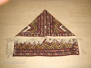 Rare, mid-20th Century Turkmen "Doruye", Double-sided Pile-embossed Flatweave. Design features stylized multi-pointed "Star" motif with "evil-eye" center. This symbol is usually associated with preventing ill-luck. The overall "Zig-Zag" pattern depicts "Flowing Water".  ...