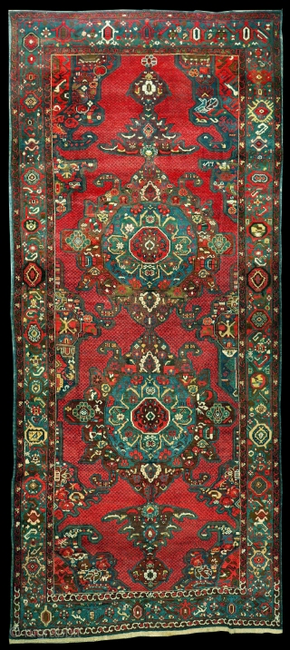Antique Kuba Gymyl village rug with two concentric medallions, c 1910, 170x407cm (Sold)                    