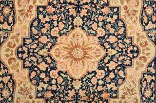 Antique Tabriz 'Haji Jalili' rug. c 1910. Size: 120x172cm (3'11"x5'7"). Overall good conditon, good pile, some small areas have low pile, slight stain in one place. The rug was hung on the  ...