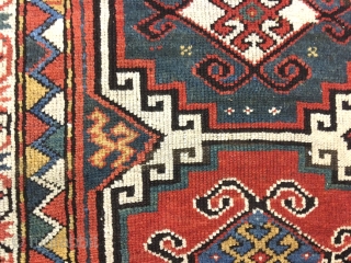 Antique Karabagh rug with "Memling" Guls, Kalbajar district (Javanshir uyezd), Western Karabagh, Azerbaijan. c 1880-1890. Size: 140x235cm (4'7"x7'8"). Condition: full and original pile condition, center of the field has relatively lower pile.  ...