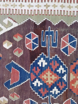 Central Anatolian Konya Obruk Kilim Rug 19th Century Sizi:134 x 177 cm
                     