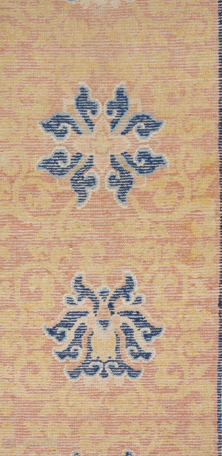 Late 18th/early 19th century Ningxia runner reduced in length as many of these are. One whole end border rewoven and the outer guard border on the other end rewoven. The rest is  ...