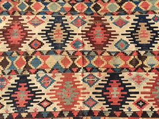 Kilim with great soft, harmonious colors. Scattered, small repairs. 5'1" X 8'10"                     