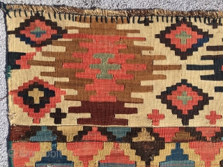 Kilim with great soft, harmonious colors. Scattered, small repairs. 5'1" X 8'10"                     