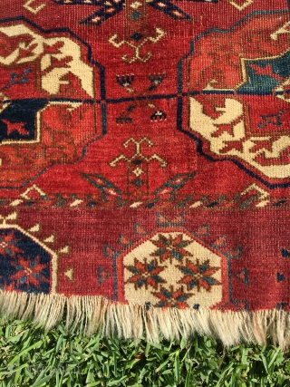 Early Tekke main carpet fragment. 2'6"x 2'7". very soft handle.                       