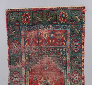 An early Morrocan Rabat rug. Circa 1800. A very rare example of a rare group. While most pieces in this group contain a hodge podge of elements from different traditions, the design  ...