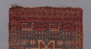 Lovely little caucasian rug. Red and brown wefting. 4'10" x 2'4".                      